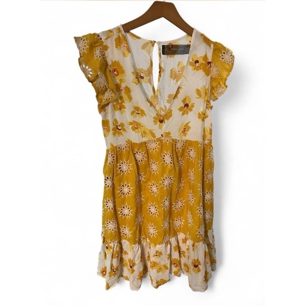 Code Mode Yellow Floral Dress Size XS Short Sleeve Fit & Flare Sundress Casual